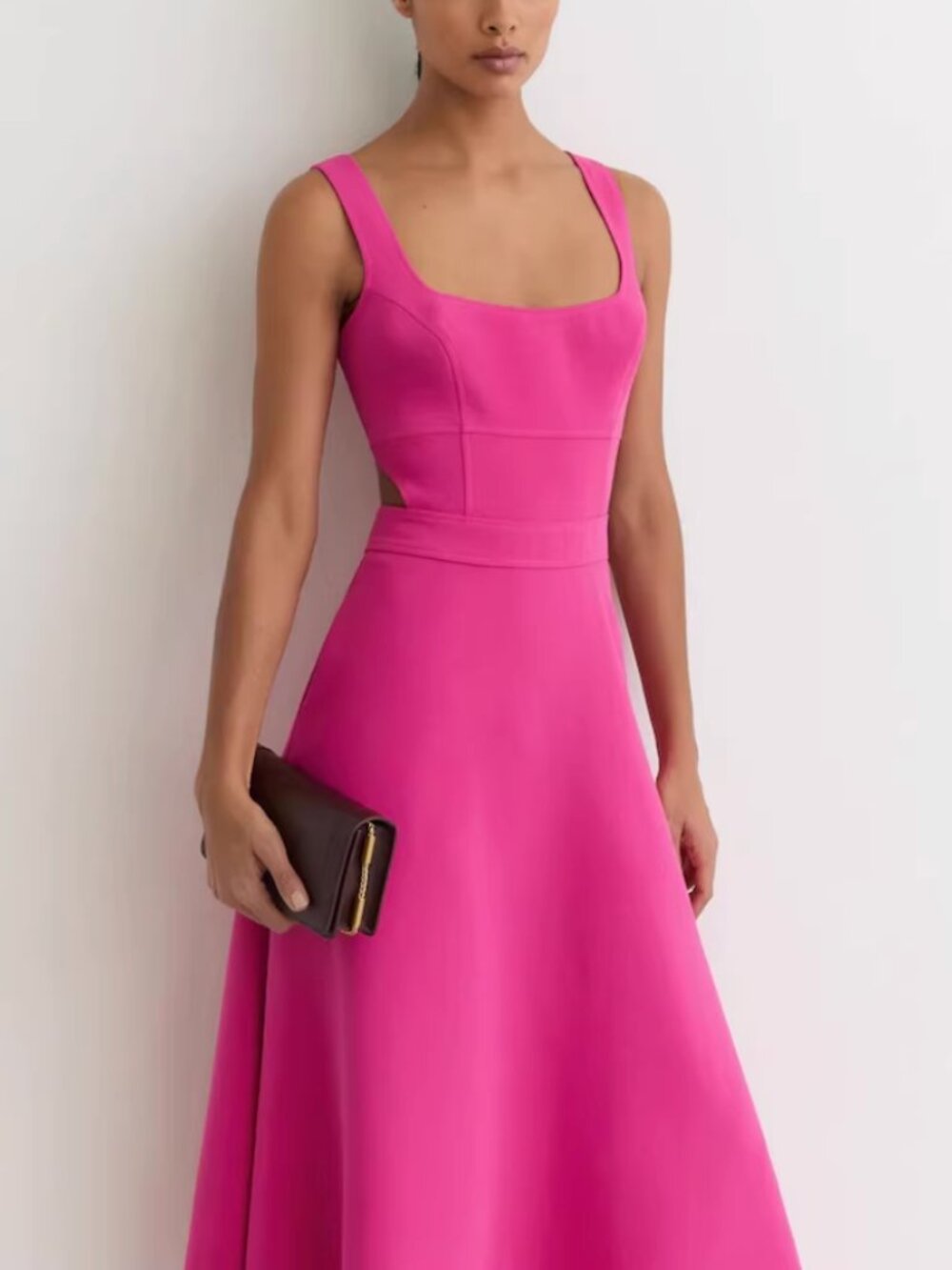 REISS Dina Waisted Midi Dress 0/4/6/8 Raspberry Pink Classic Party - Picture 4 of 11